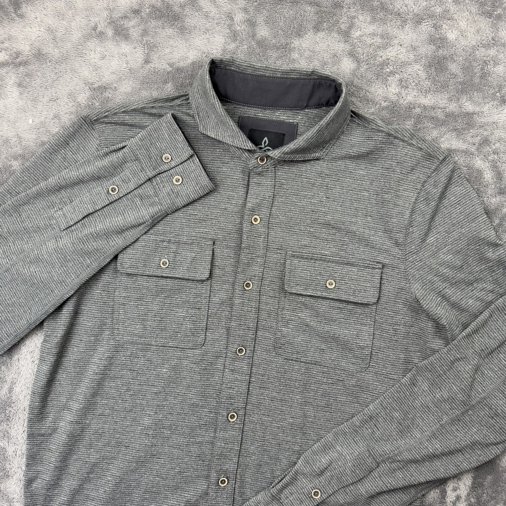 Prana Shirt‎ Mens Small Gray Pacer Button Up Long Sleeve Stretch Performance